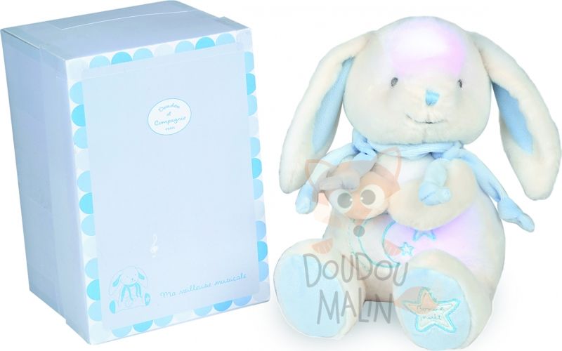  lapin bonbon veilleuse musicale bleu blanc lune étoile 